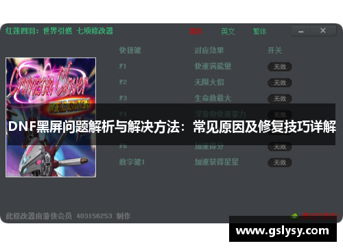 DNF黑屏问题解析与解决方法：常见原因及修复技巧详解